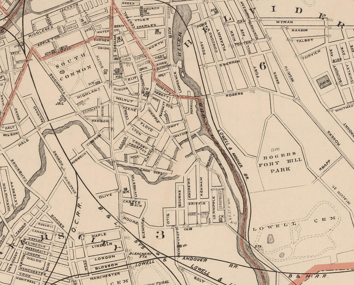 1891 Map of Lowell Massachusetts