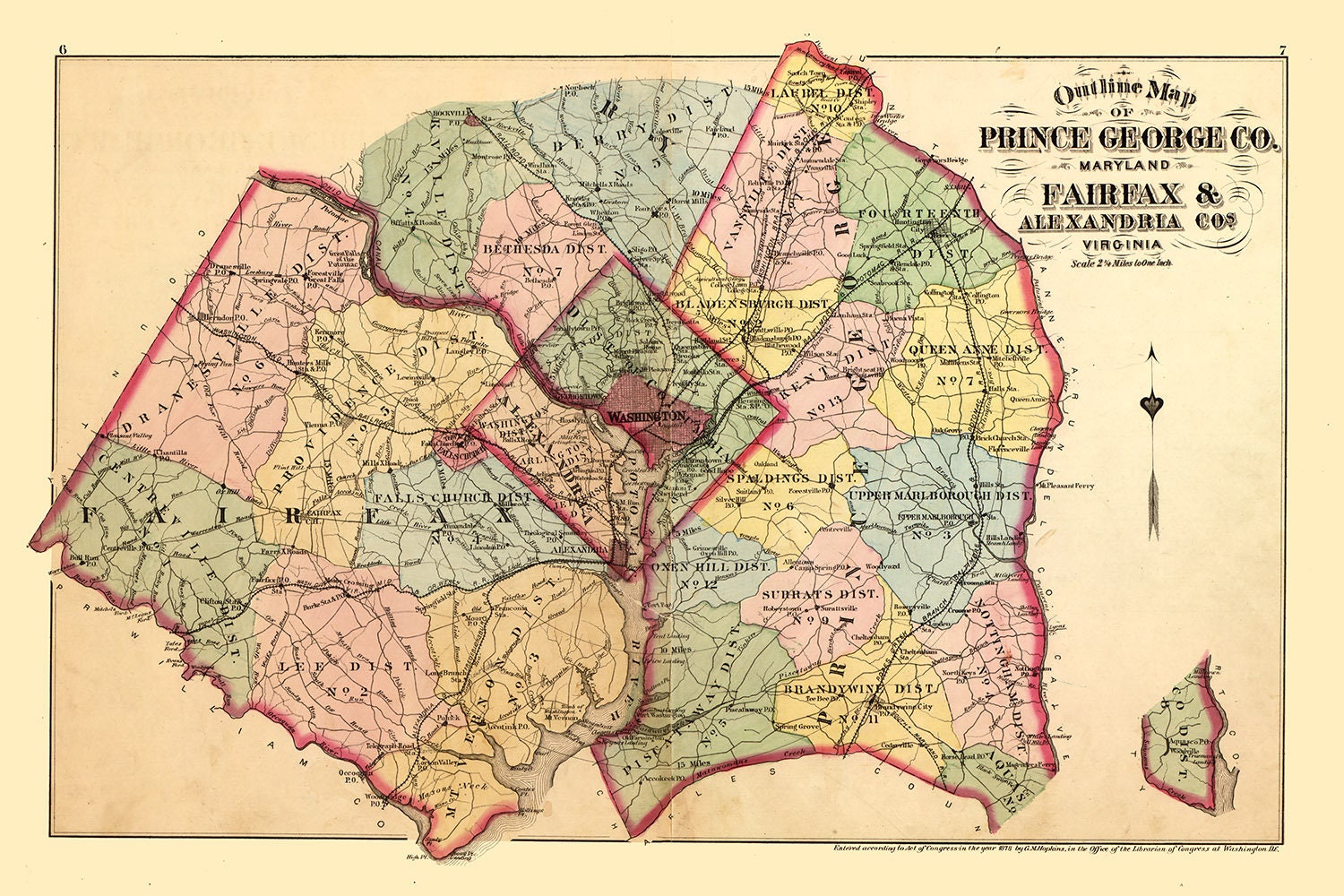 1879 Map of Prince George County Maryland Fairfax and Alexandria Virginia