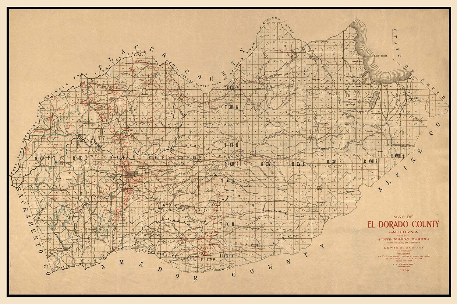 1909 Map of El Dorado County California