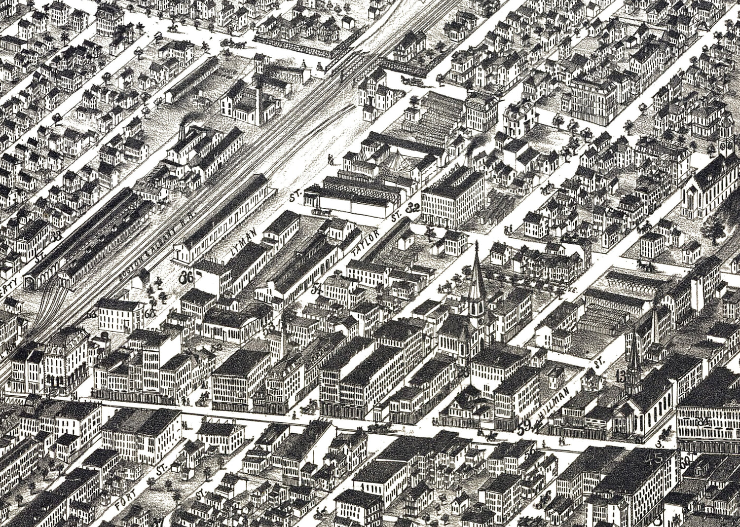 1875 Panoramic Map of Springfield Massachusetts