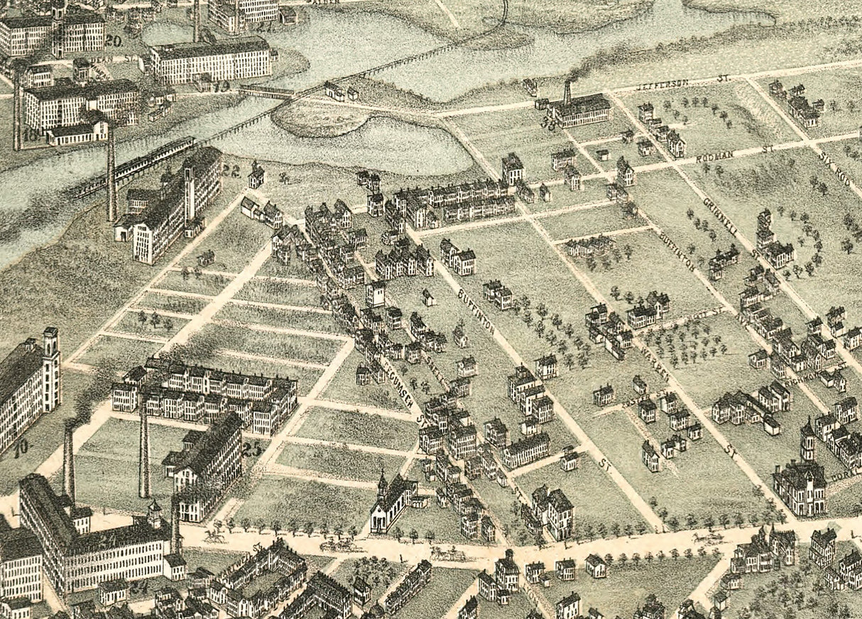 1877 Panoramic Map of Fall River Massachusetts