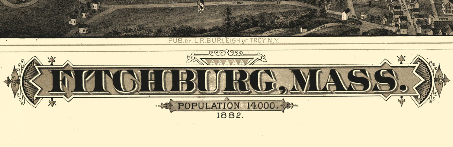 1882 Panoramic Map of Fitchburg Massachusetts