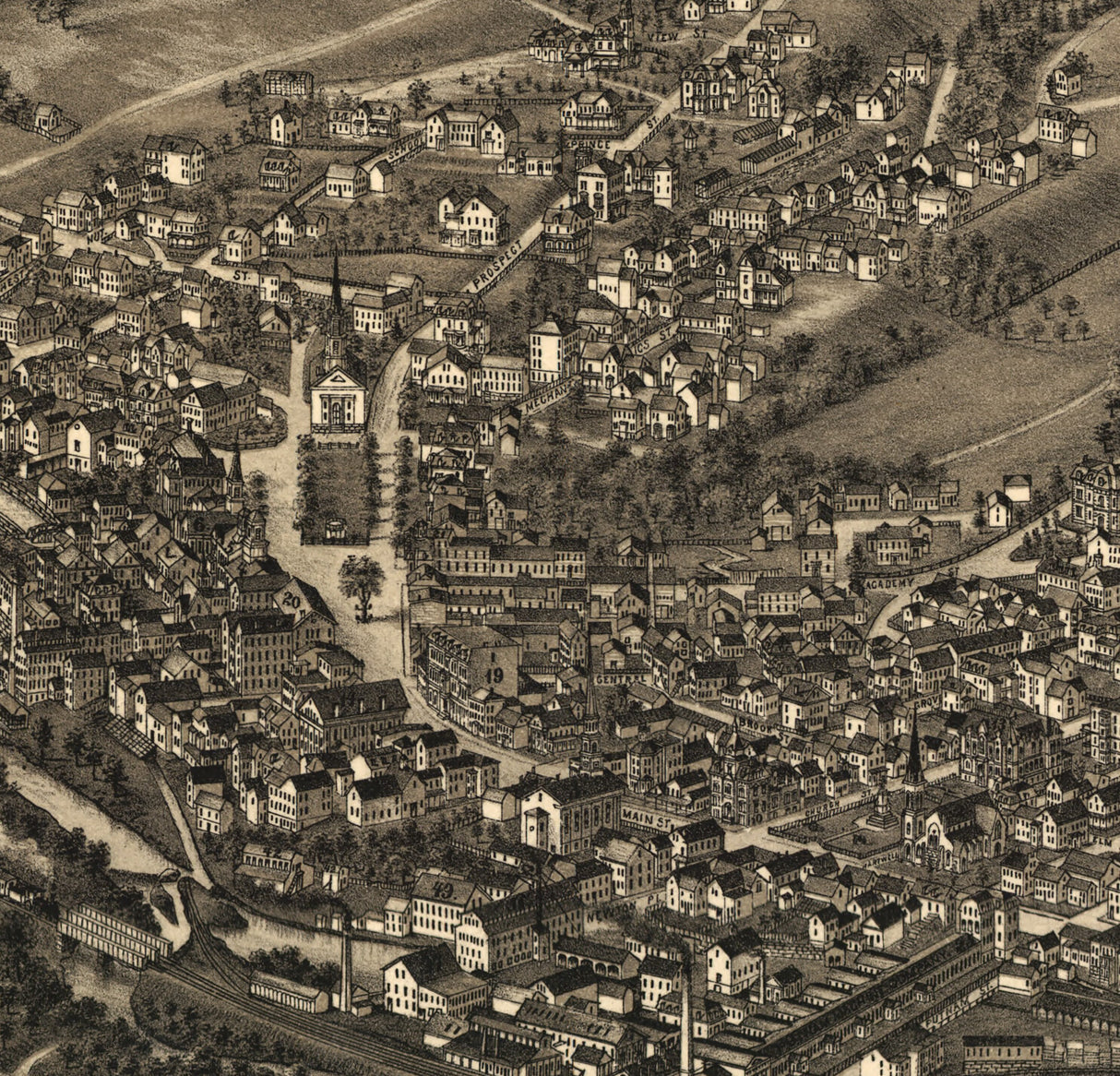 1882 Panoramic Map of Fitchburg Massachusetts