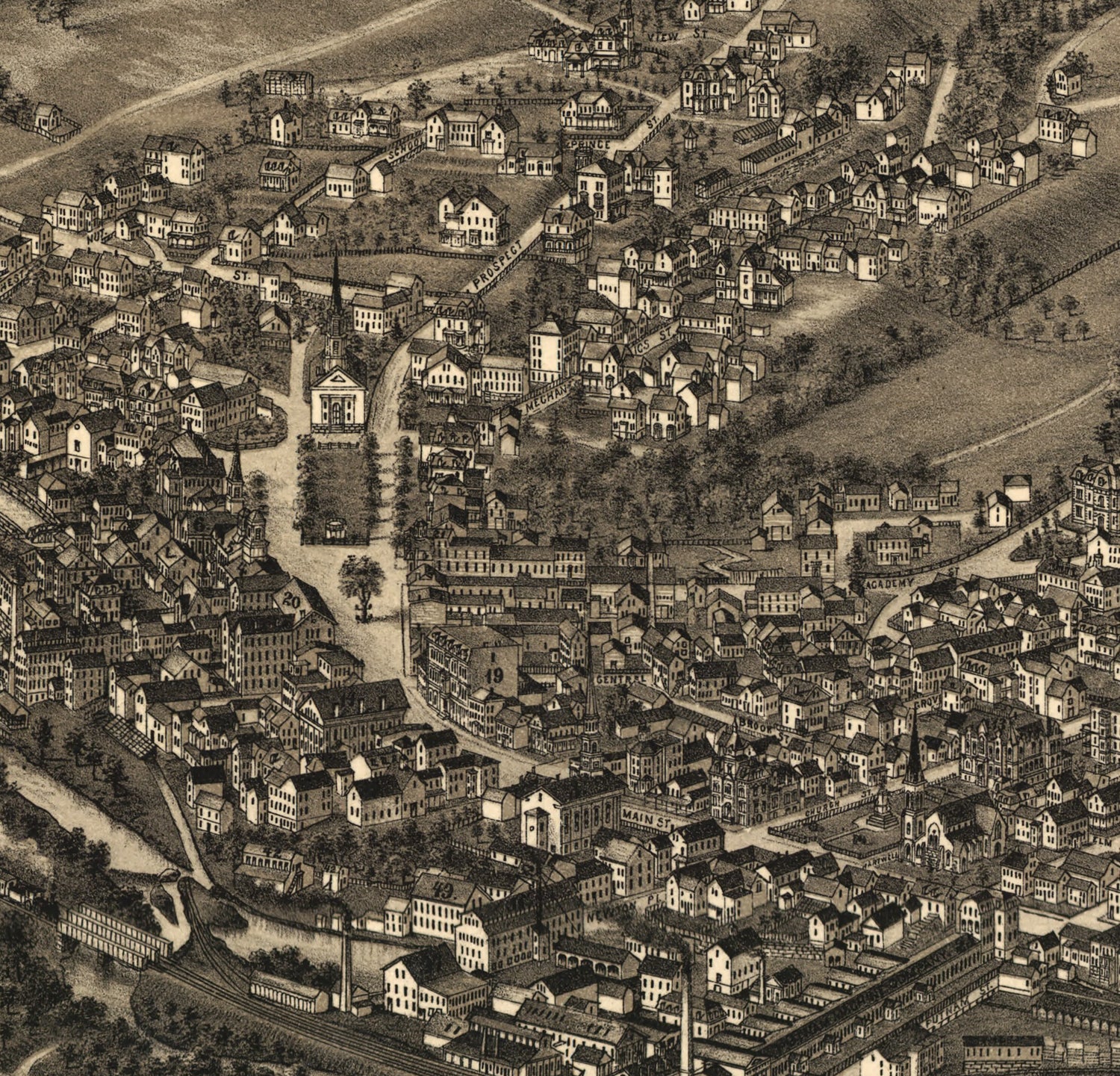 1882 Panoramic Map of Fitchburg Massachusetts