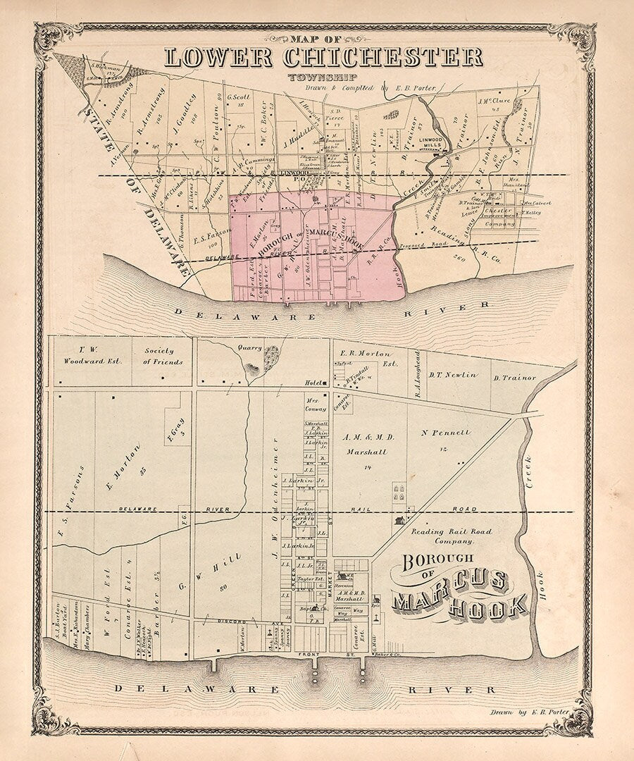 1875 Map of Marcus Hook Delaware County Pennsylvania