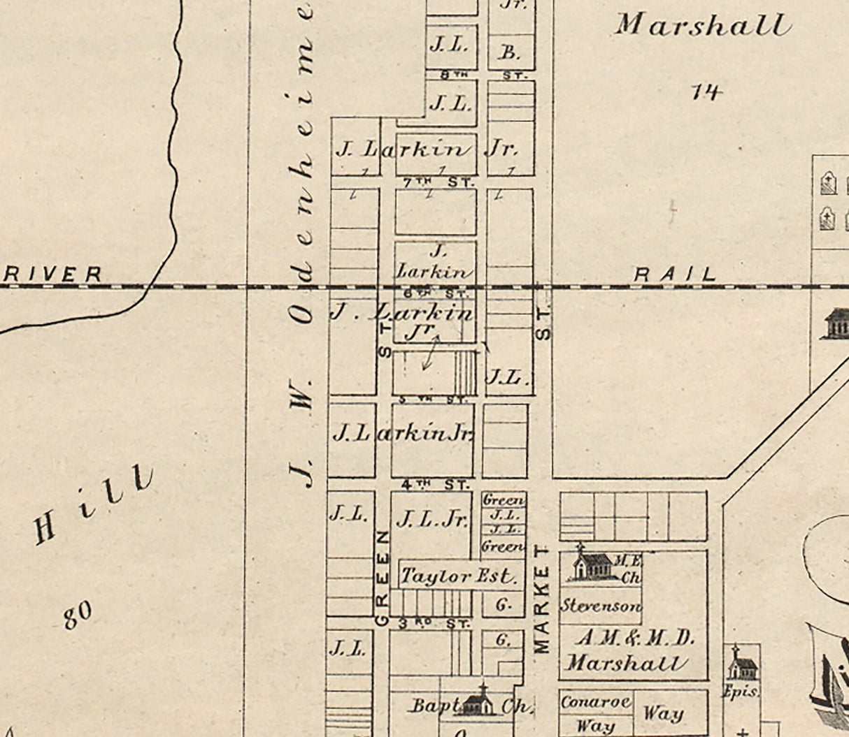 1875 Map of Marcus Hook Delaware County Pennsylvania