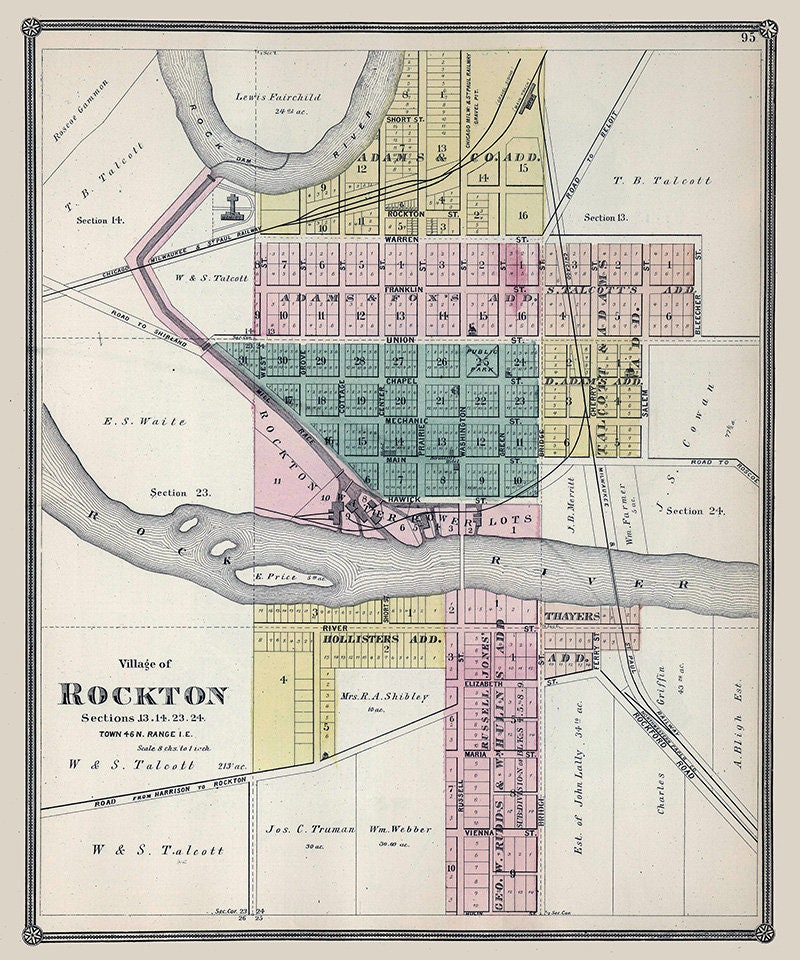 1886 Map of Rockton Winnebago County Illinois