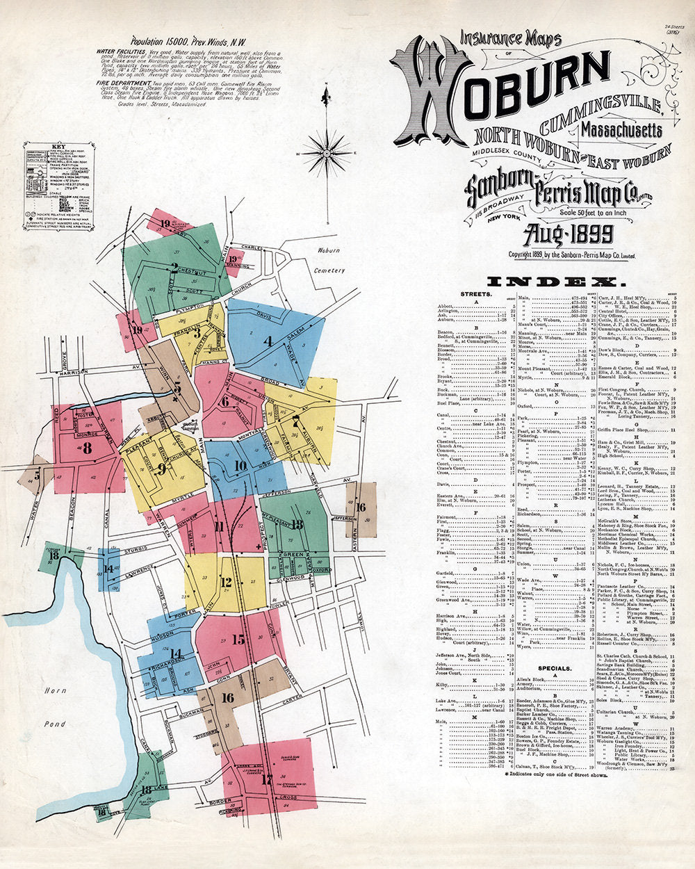 1899 Town Map of Woburn Middlesex County Massachusetts