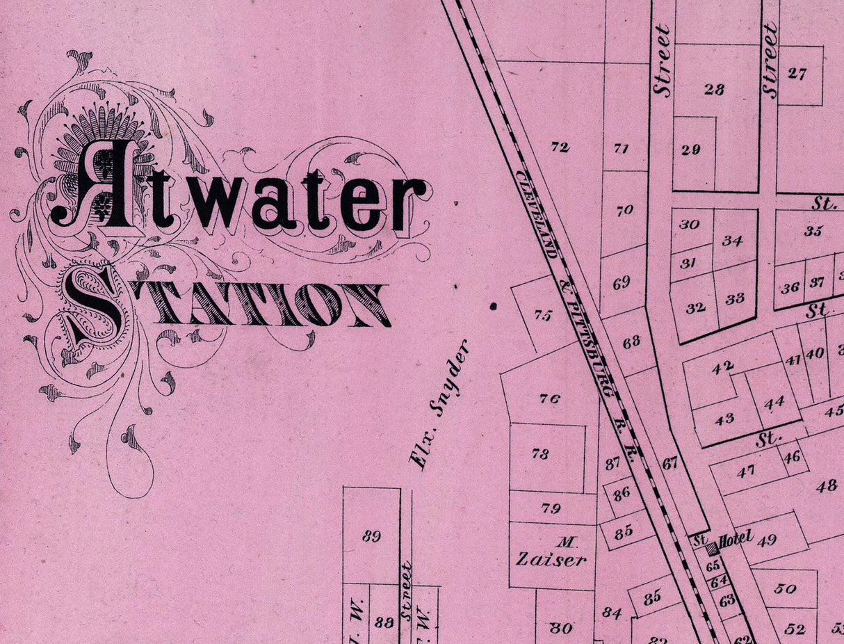 1874 Map of Garrettsville Portage County Ohio Randolph Atwater Station
