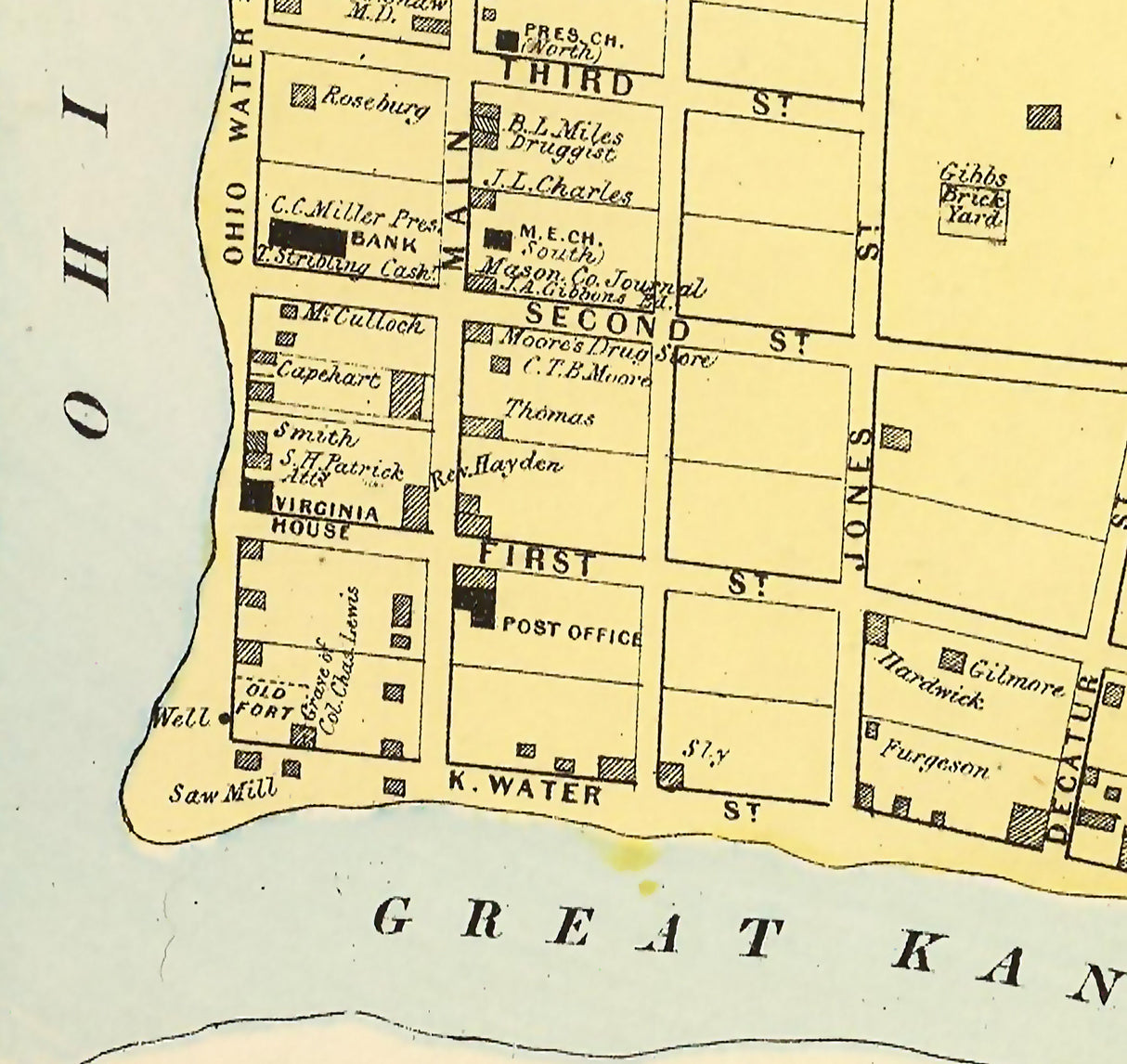 1873 Map of Pt Pleasant Mason County West Virginia