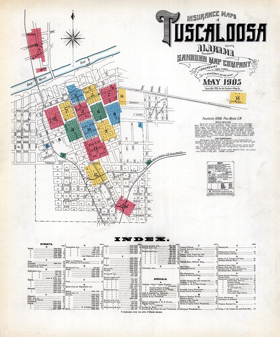 1905 Town Map of Tuscaloosa Alabama