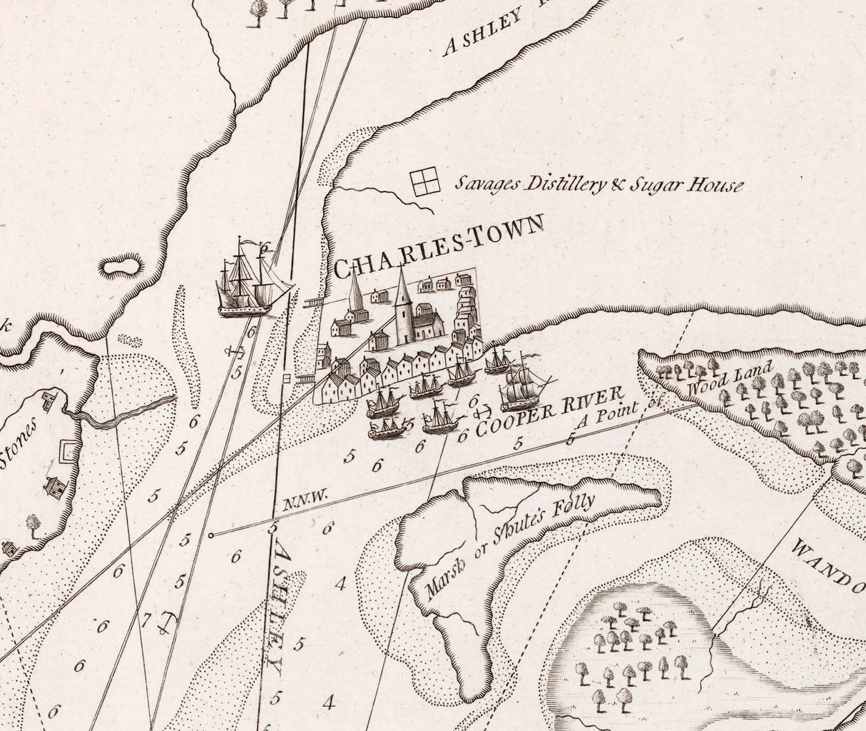 1776 Chart Map of Charleston South Carolina and Harbor