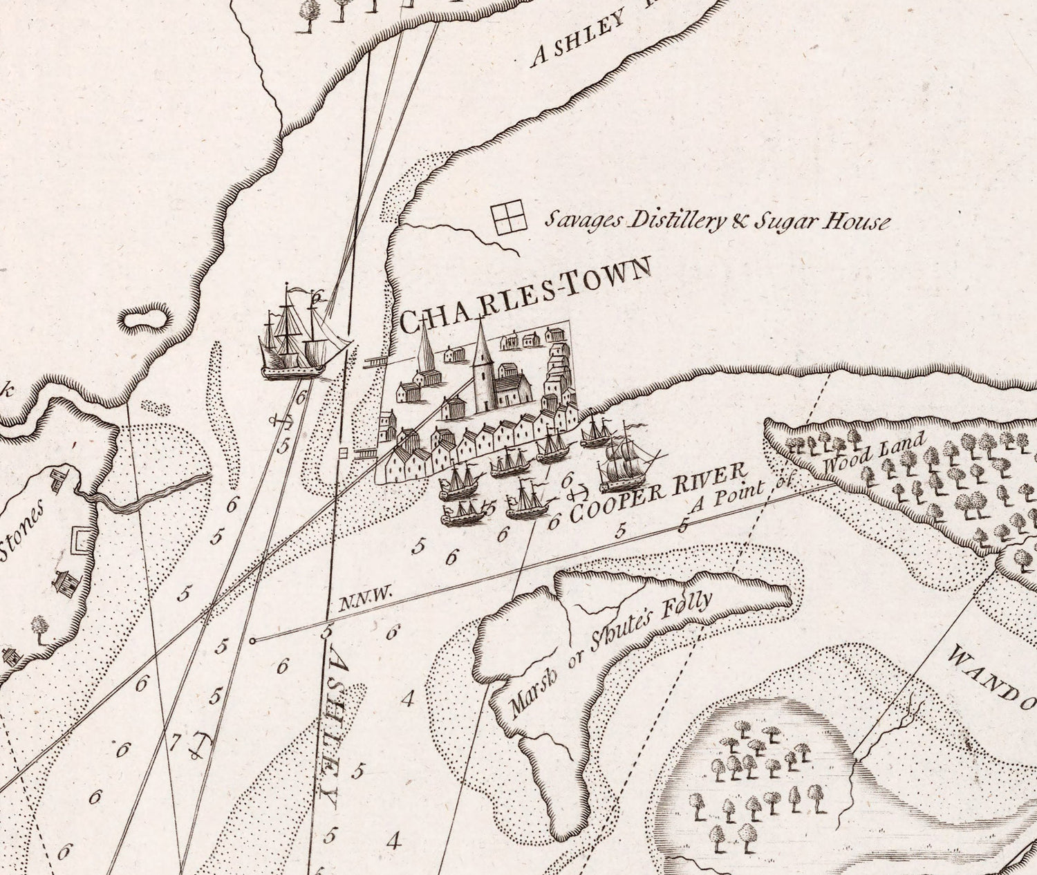 1776 Chart Map of Charleston South Carolina and Harbor