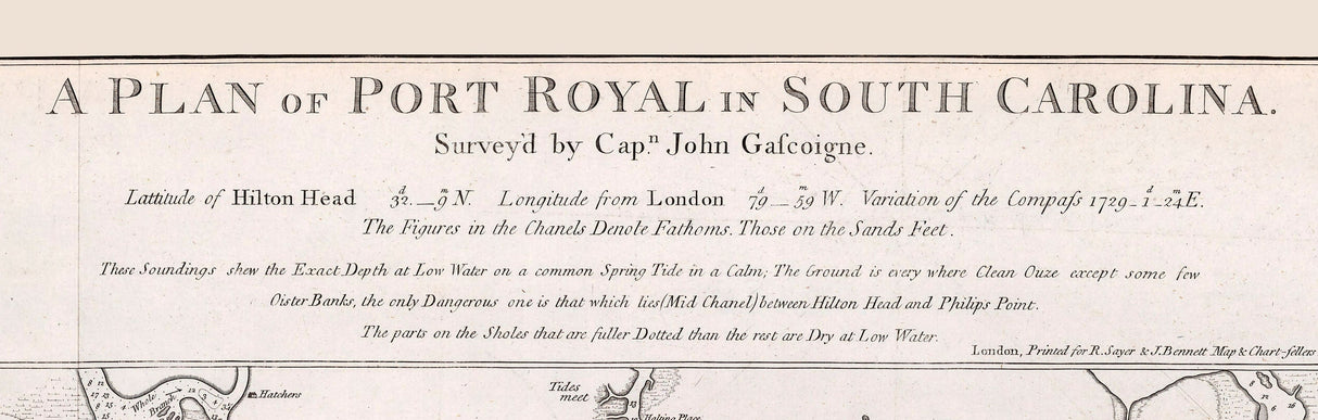 1776 Nautical Chart of Port Royal South Carolina