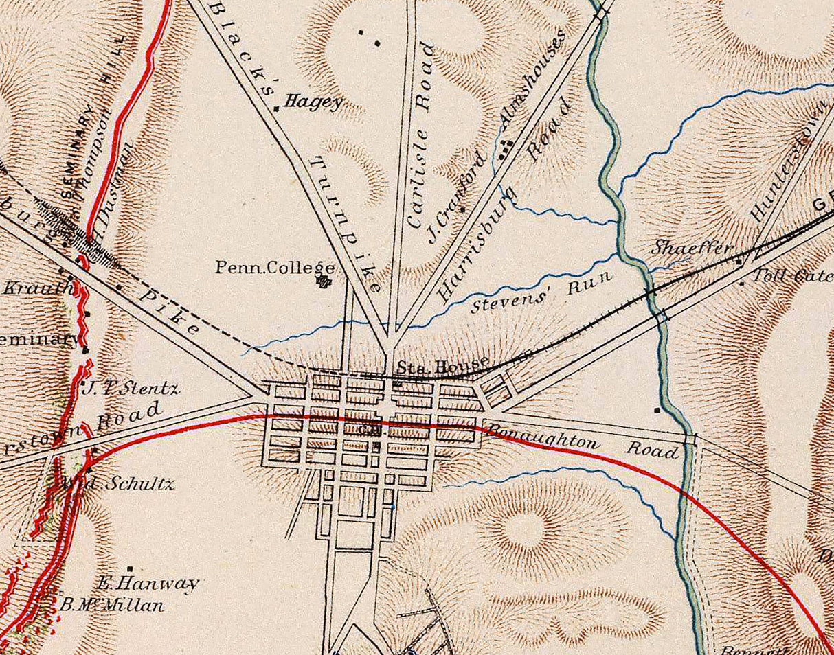 1863 Map of Gettysburg Pennsylvania Civil War