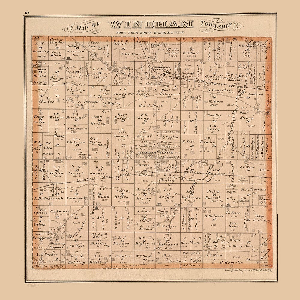 1874 Map of Windham Township Portage County Ohio