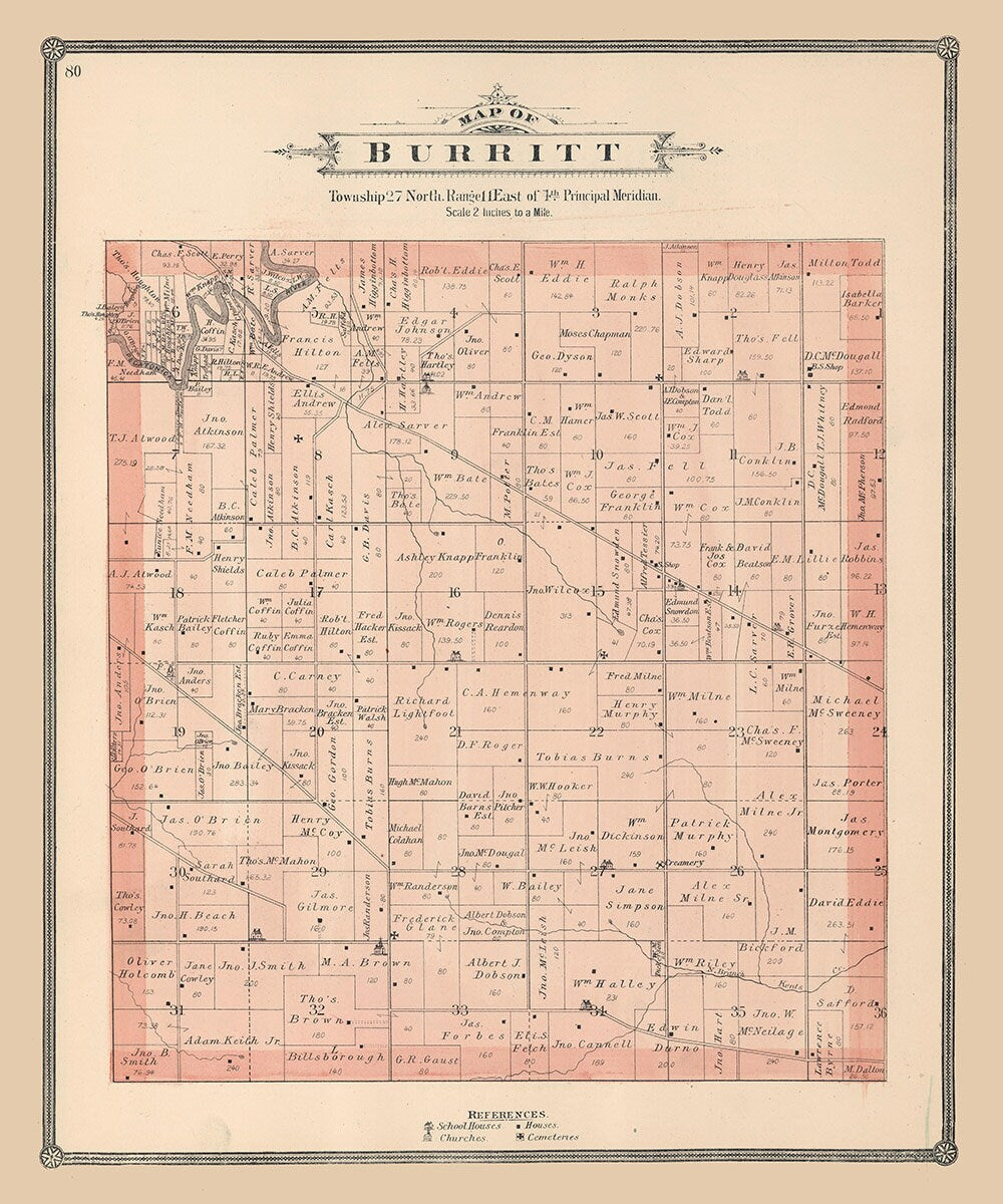 1886 Map of Burritt Township Winnebago County Illinois