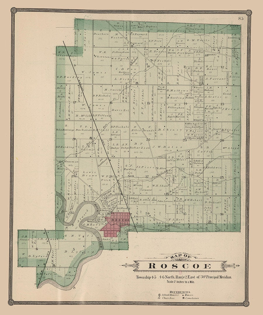 1886 Map of Roscoe Township Winnebago County Illinois