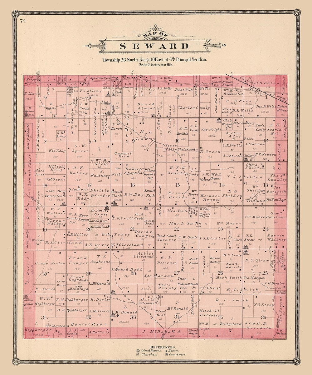 1886 Map of Seward Township Winnebago County Illinois