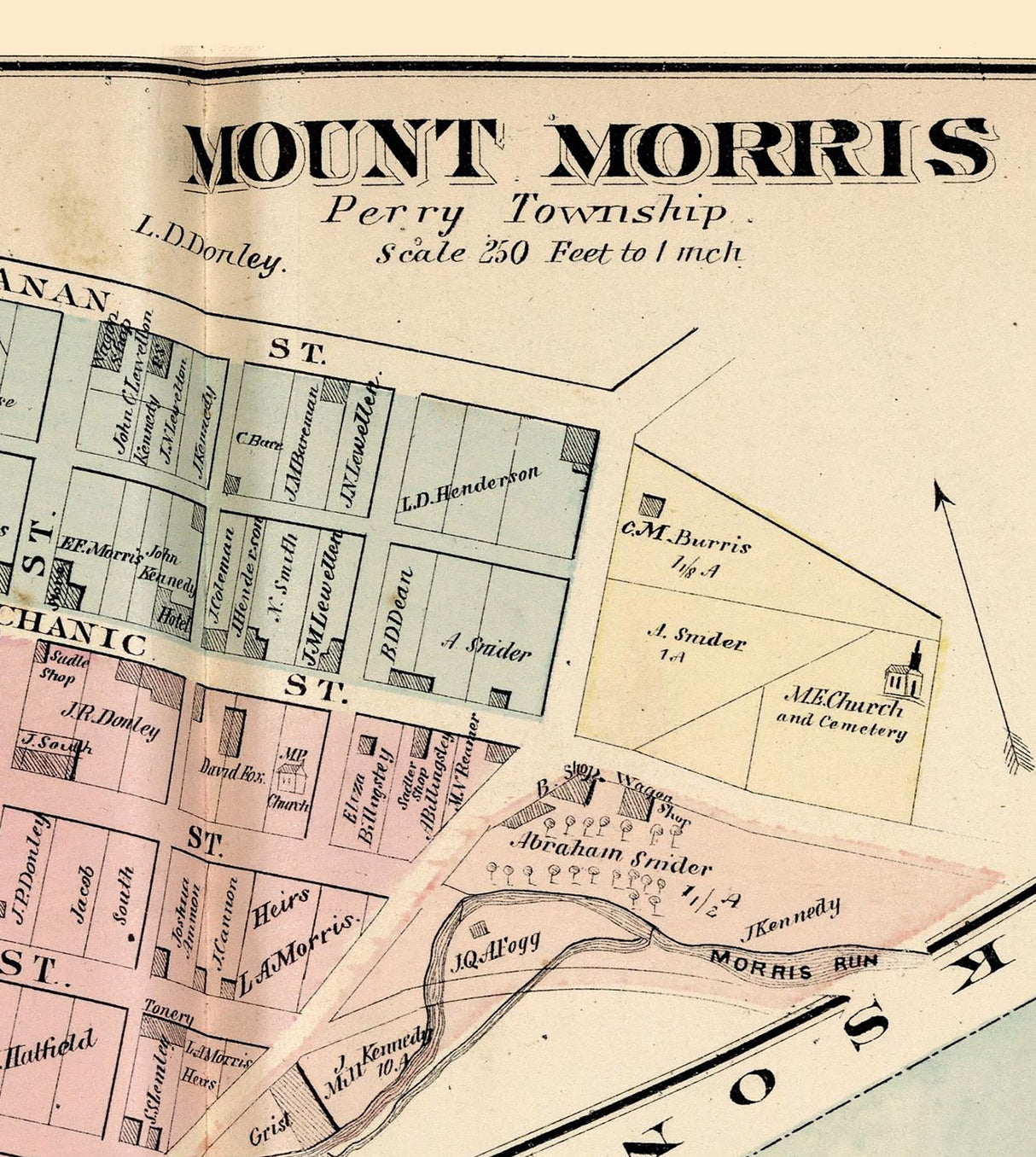 1876 Map of Centre Township Greene County Pennsylvania RicesLanding Mount Morris