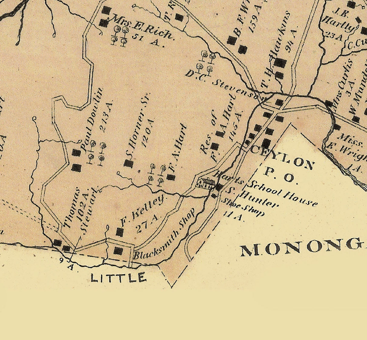 1876 Map of Cumberland Township Greene County Pennsylvania