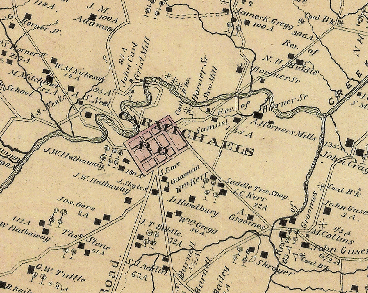 1876 Map of Cumberland Township Greene County Pennsylvania
