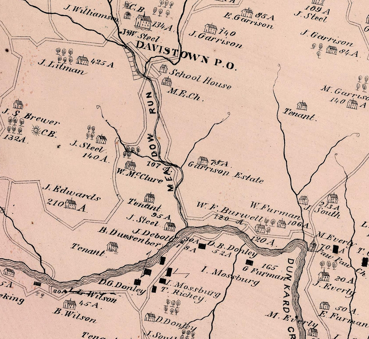 1876 Map of Dunkard Township Greene County Pennsylvania