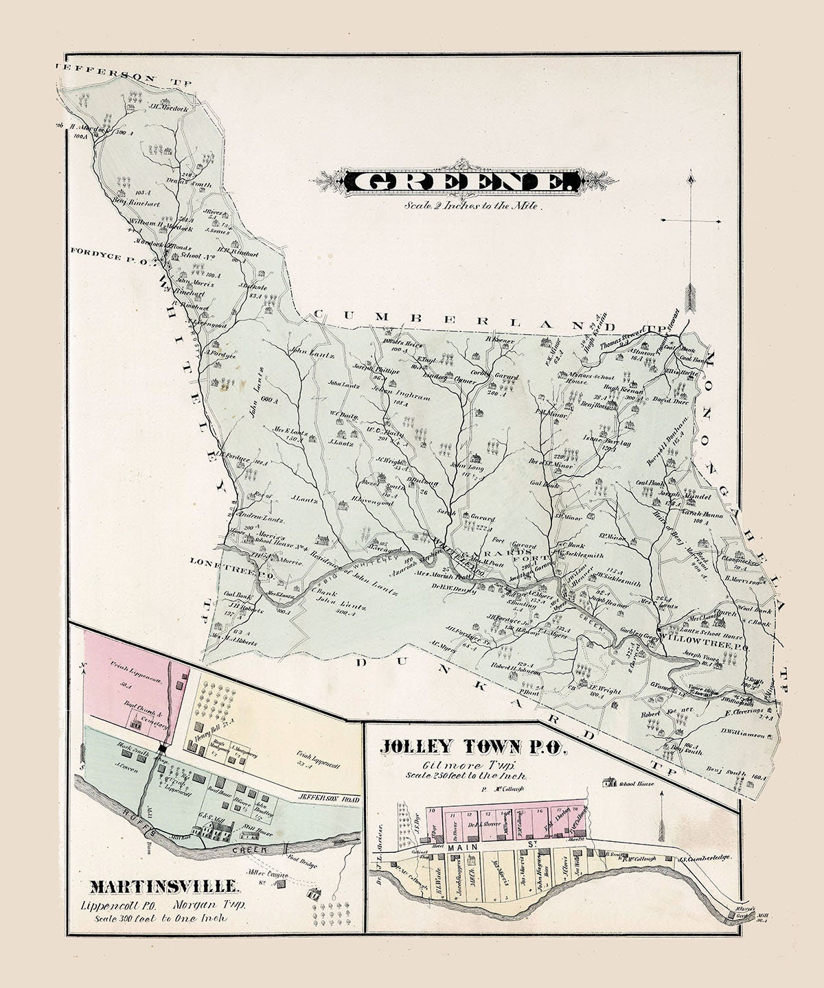 1876 Map of Greene Township Greene County Pennsylvania