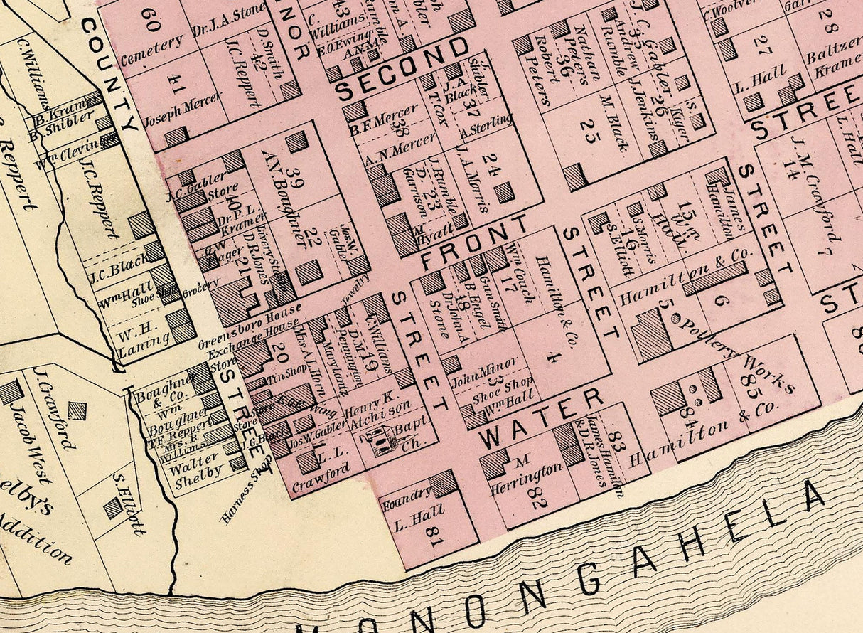 1876 Map of Greensboro Greene County Pennsylvania