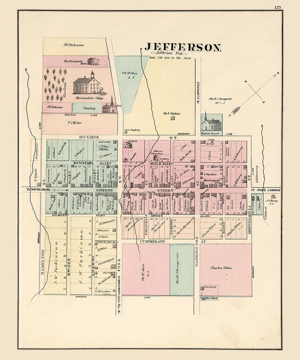 1876 Map of Jefferson Greene County Pennsylvania