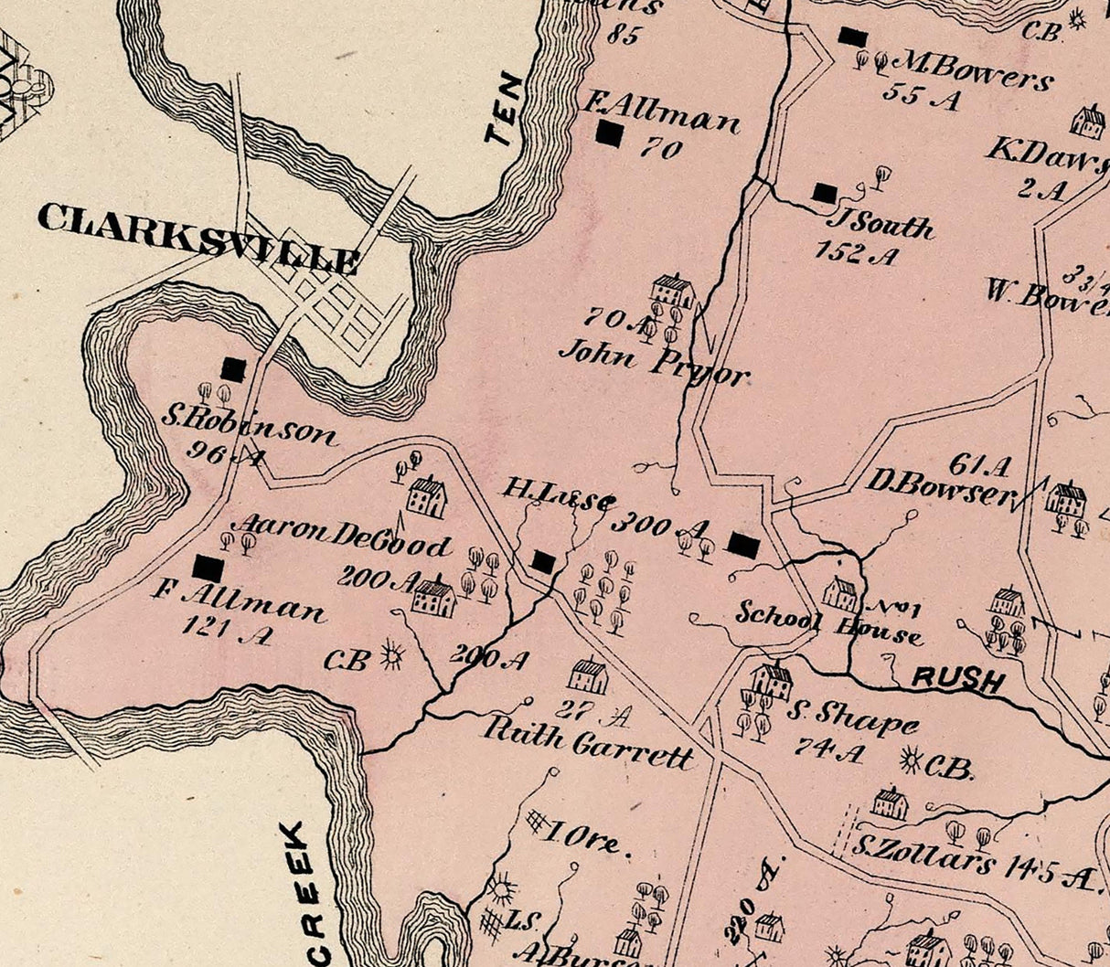 1876 Map of Jefferson Township Greene County Pennsylvania