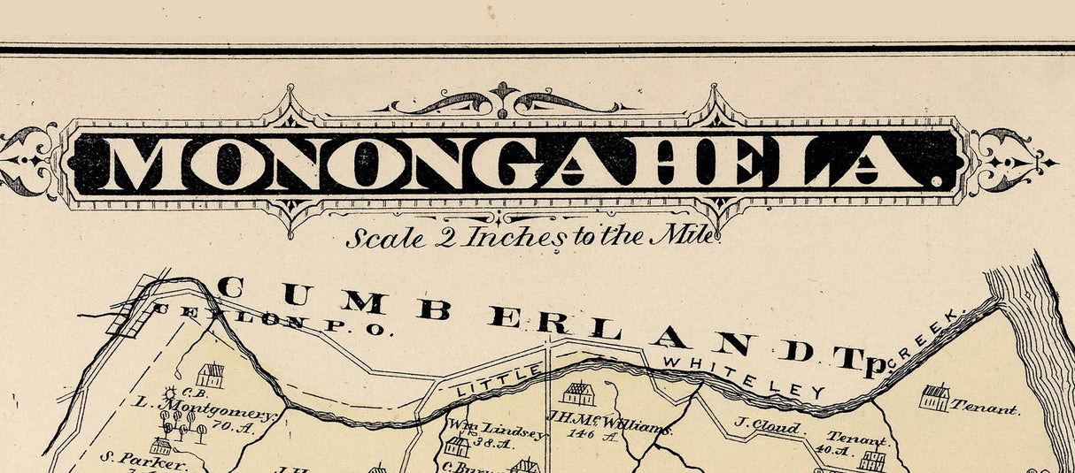 1876 Map of Monongahela Township Greene County Pennsylvania