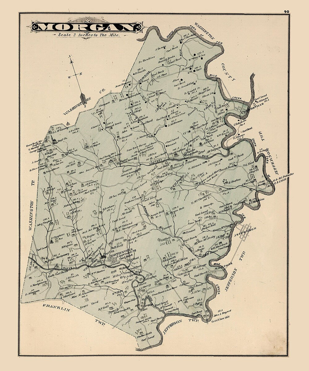 1876 Map of Morgan Township Greene County Pennsylvania