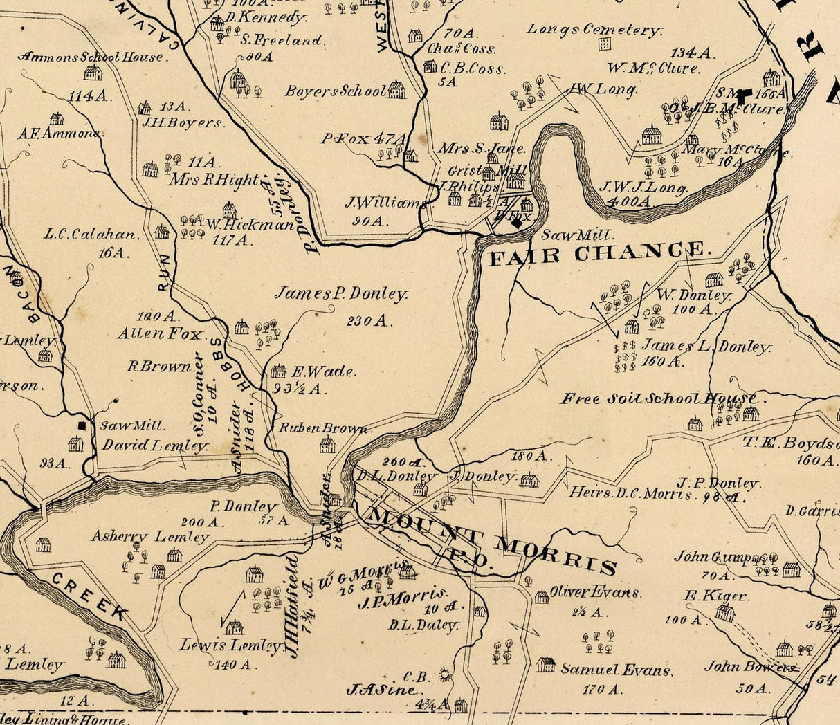 1876 Map of Perry Township Greene County Pennsylvania