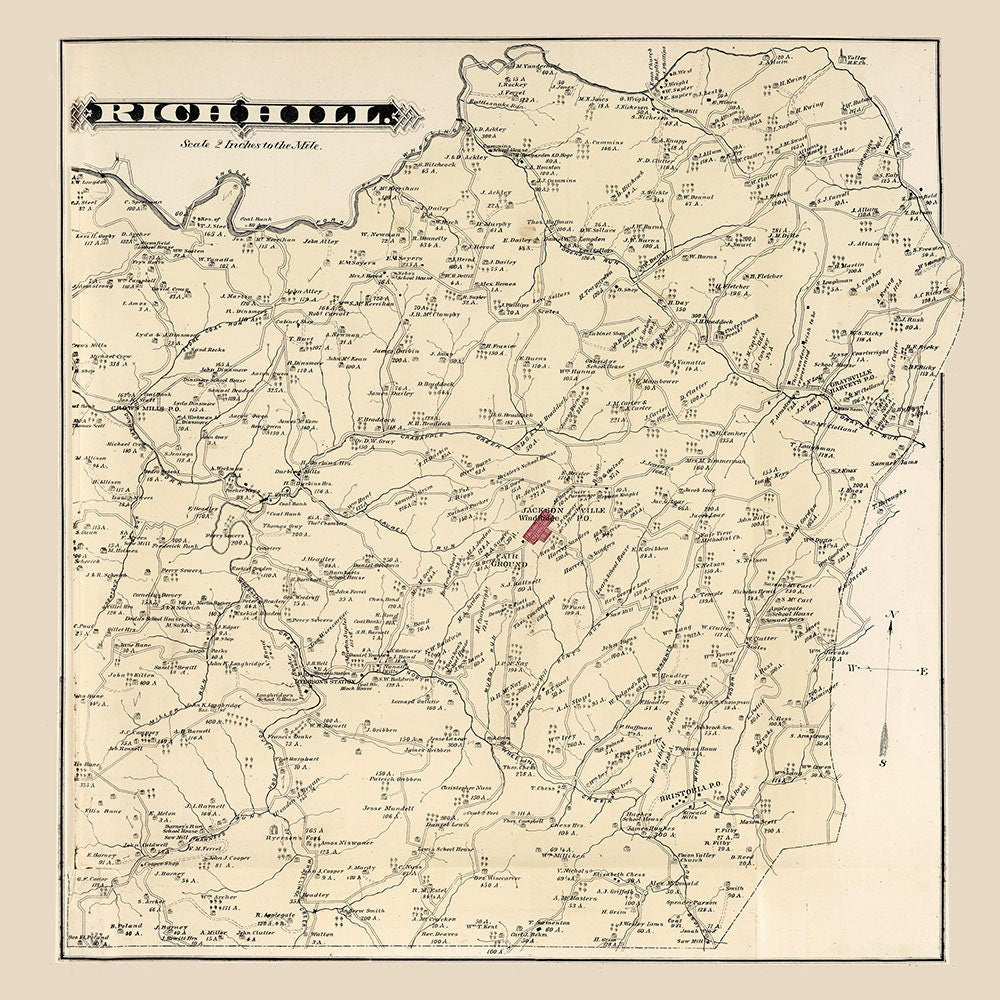 1876 Map of Richhill Township Greene County Pennsylvania