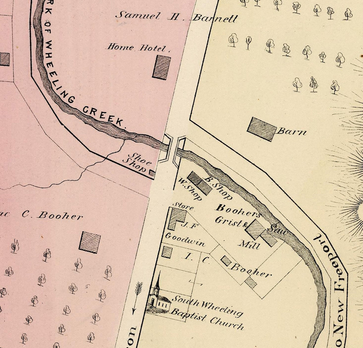 1876 Map of Ryerson Station Greene County Pennsylvania Oak Forest