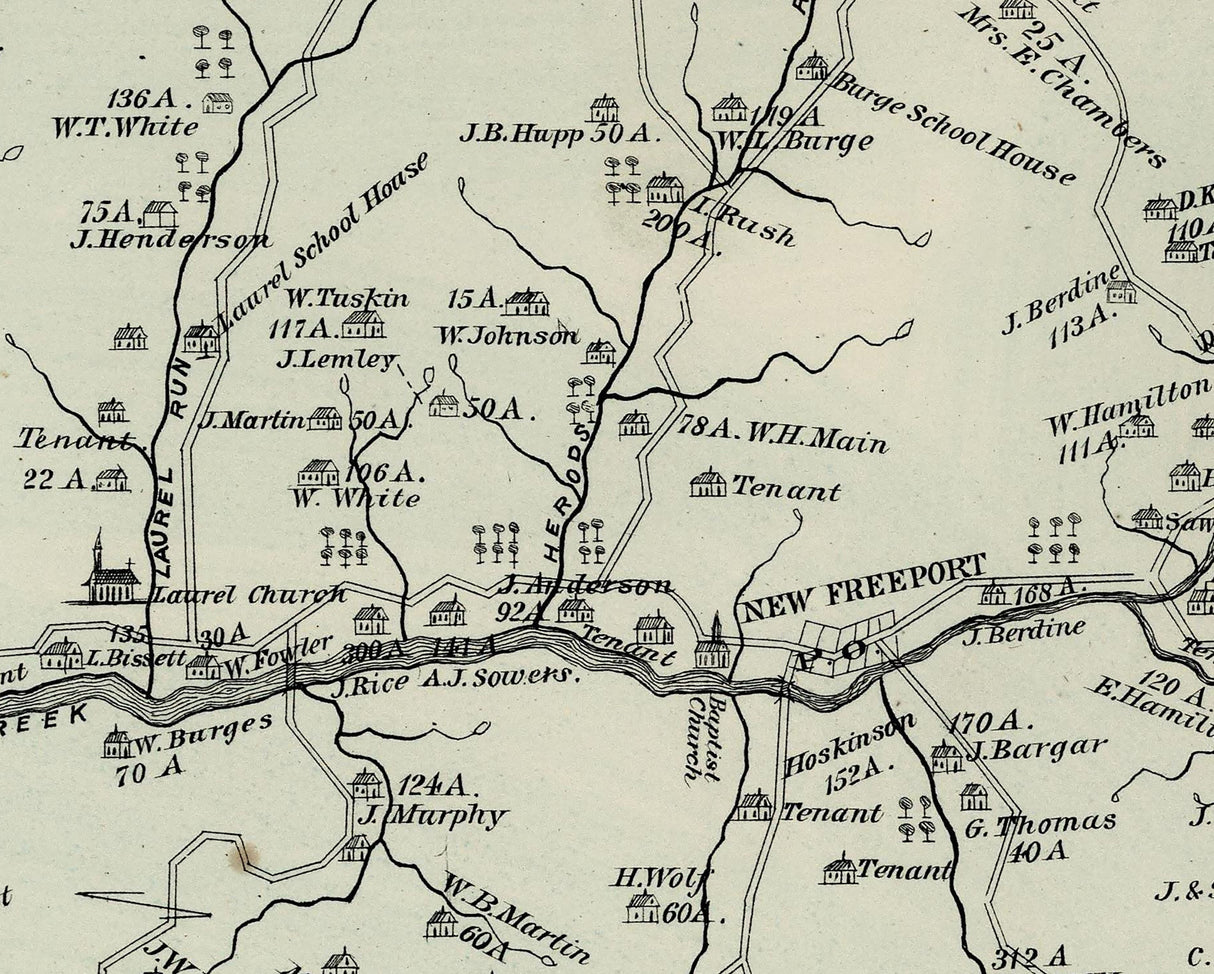 1876 Map of Springhill Township Greene County Pennsylvania