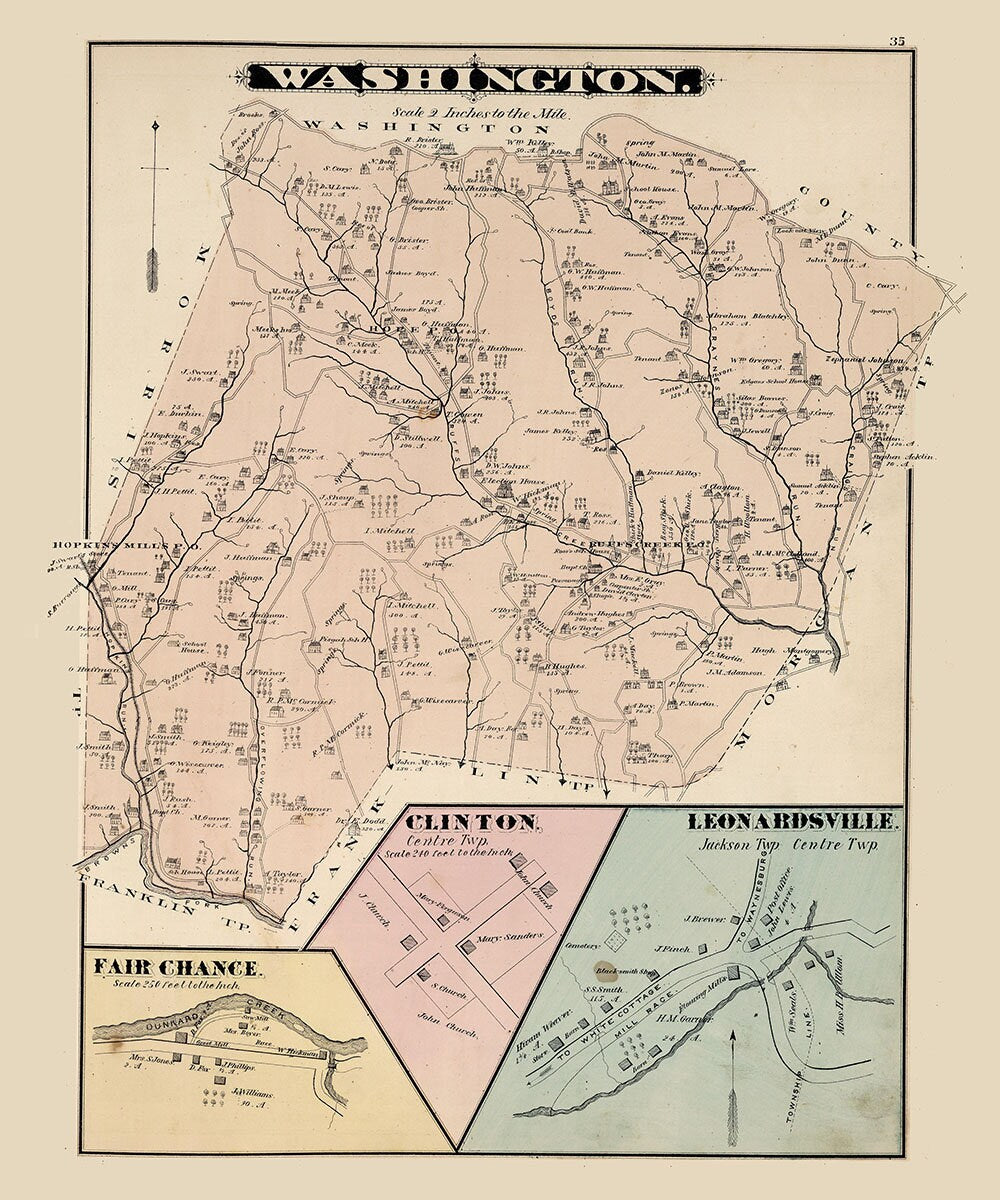1876 Map of Washington Township Greene County Pennsylvania