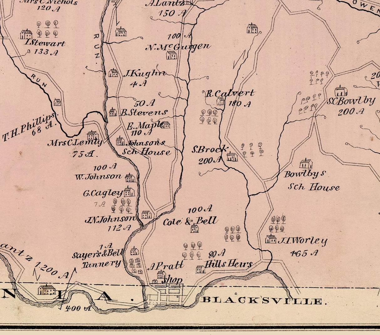 1876 Map of Wayne Township Greene County Pennsylvania