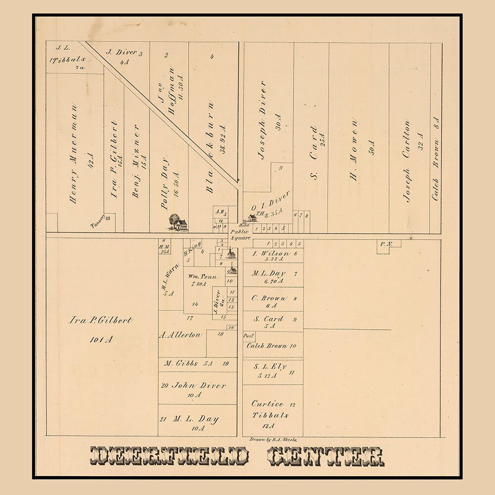 1874 Map of Deerfield Center Portage County Ohio