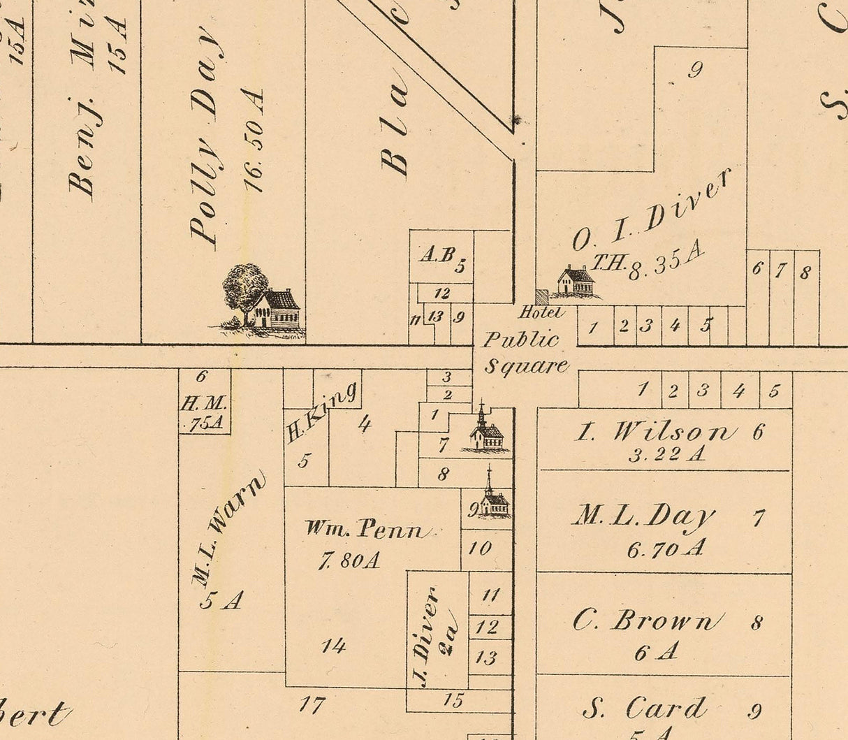 1874 Map of Deerfield Center Portage County Ohio