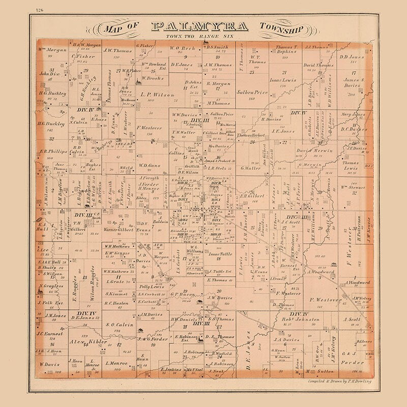 1874 Map of Palmyra Township Portage County Ohio