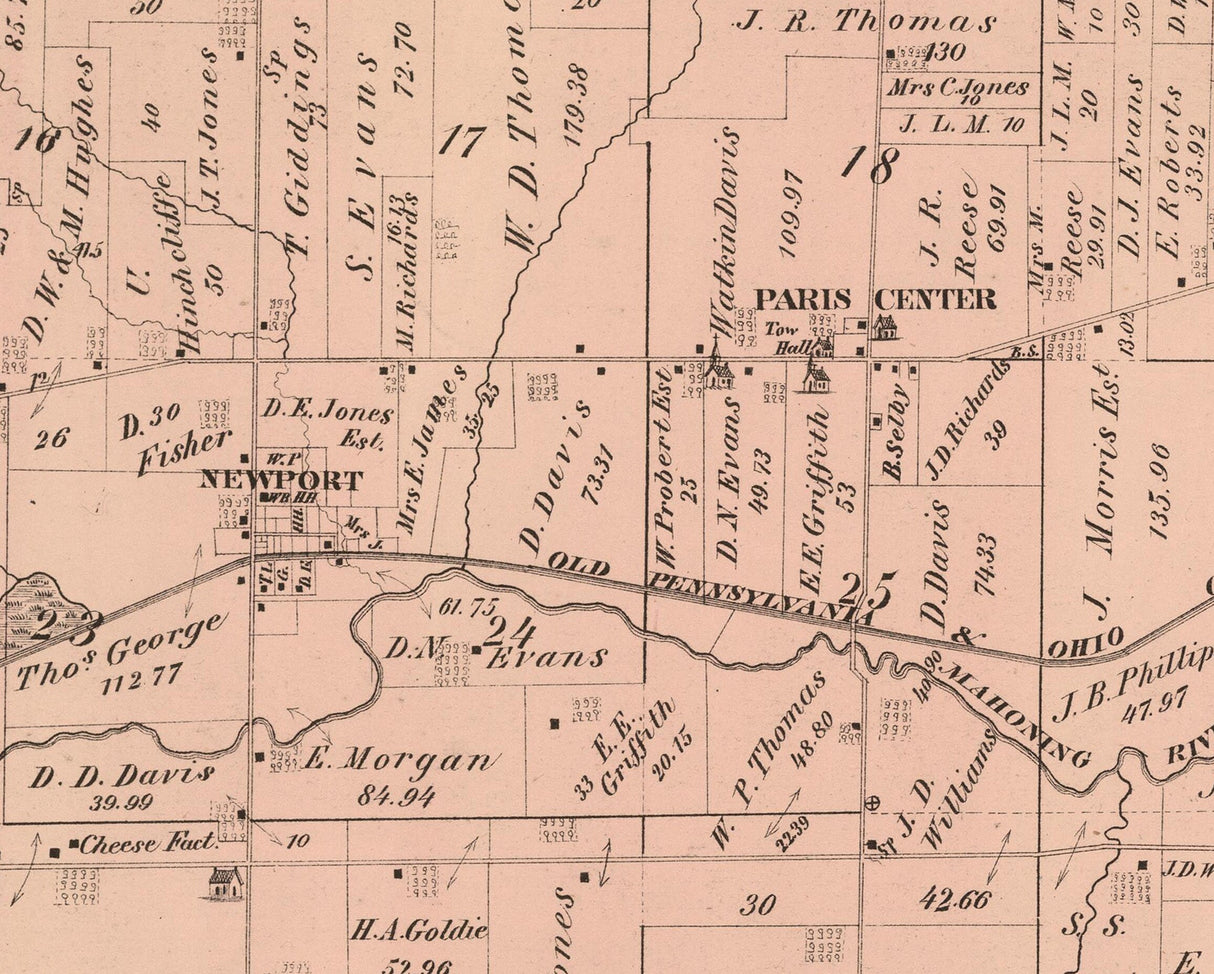 1874 Map of Paris Township Portage County Ohio
