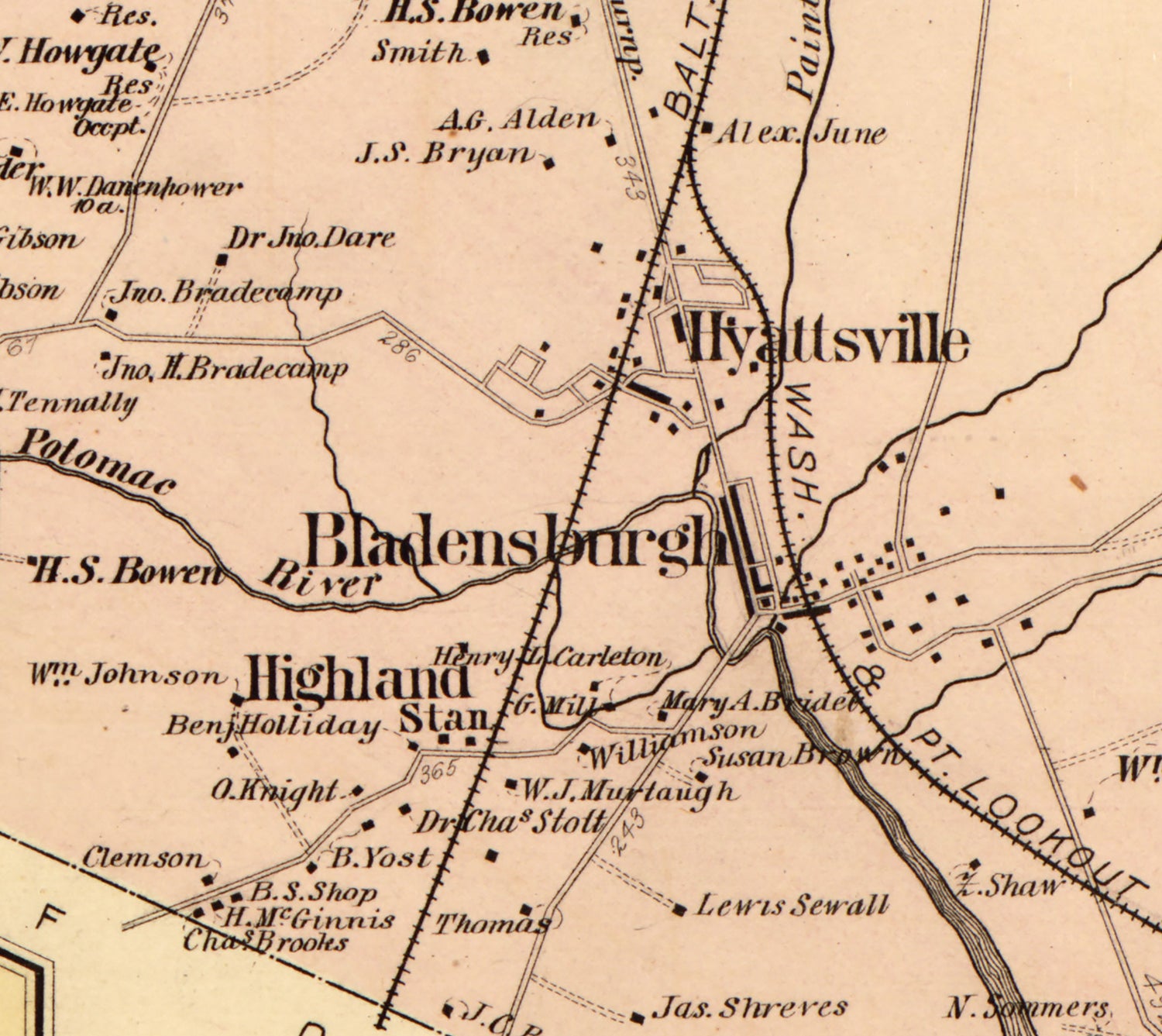 1879 Map of Bladensburgh District Montgomery County Maryland