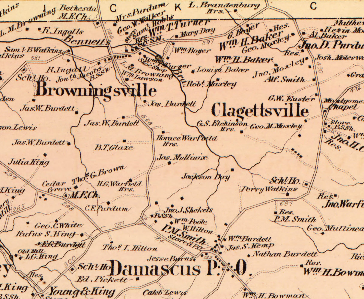 1879 Map of Clarksburgh District Montgomery County Maryland