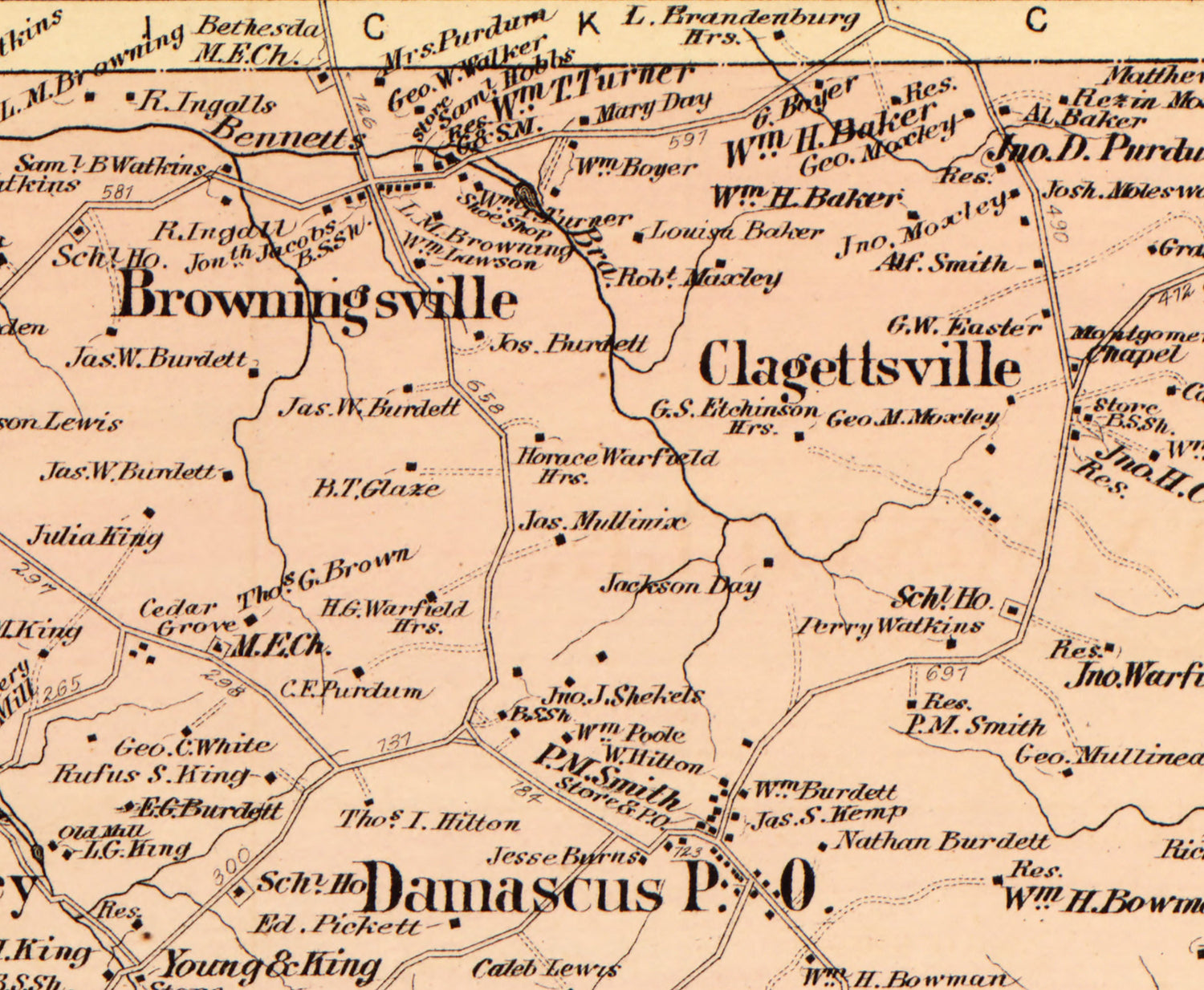 1879 Map of Clarksburgh District Montgomery County Maryland