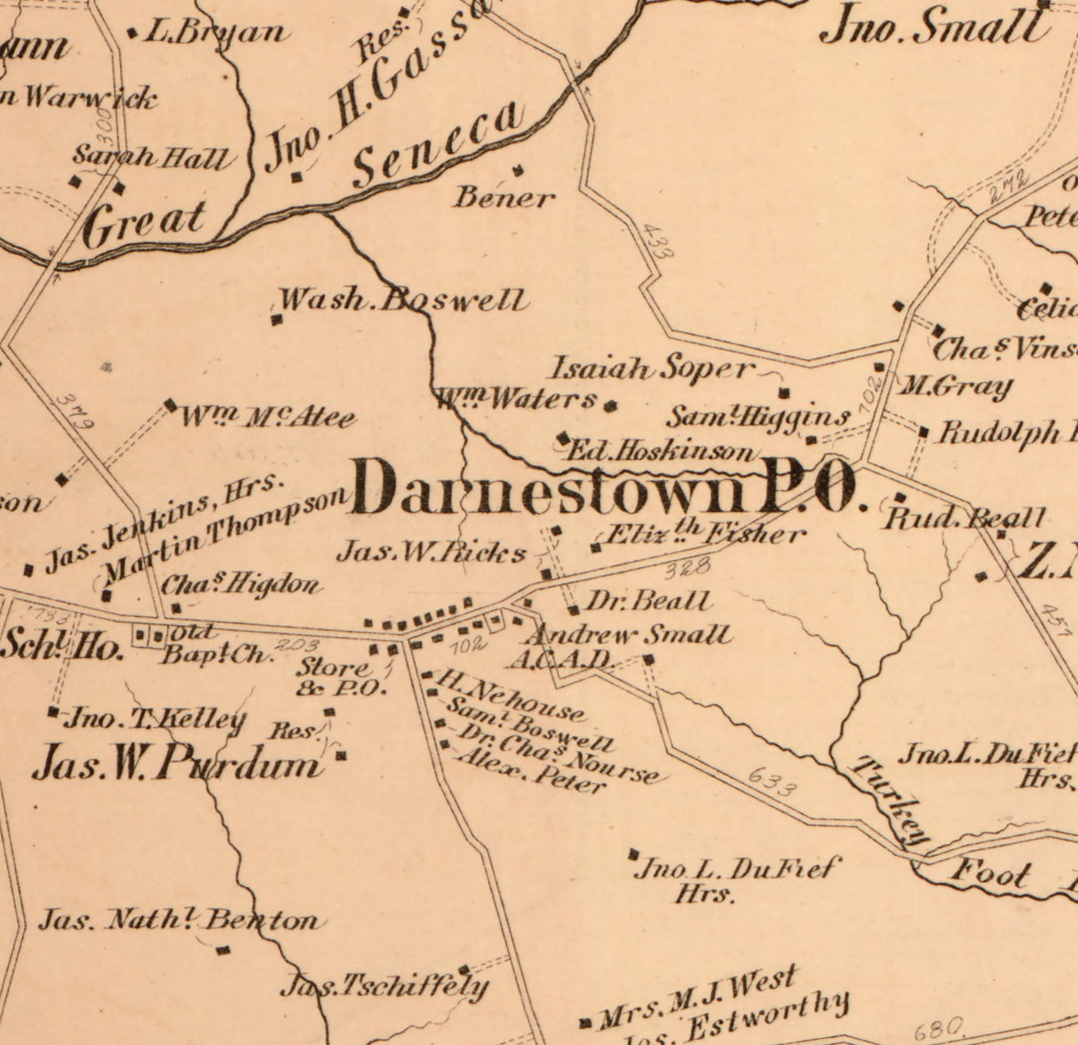 1879 Map of Darnestown District Montgomery County Maryland