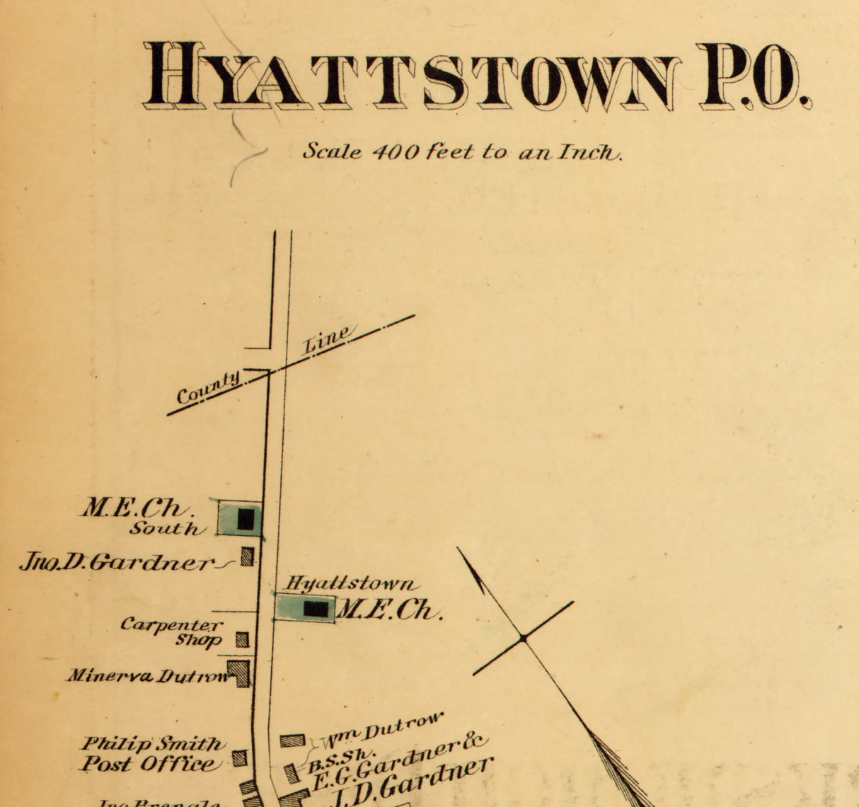 1879 Map of Hyattstown and Clarksburgh Maryland