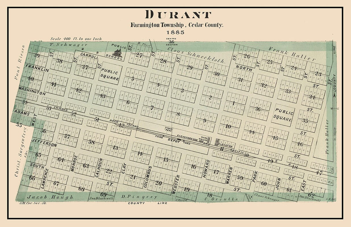 1885 Map of Durant Cedar County Iowa