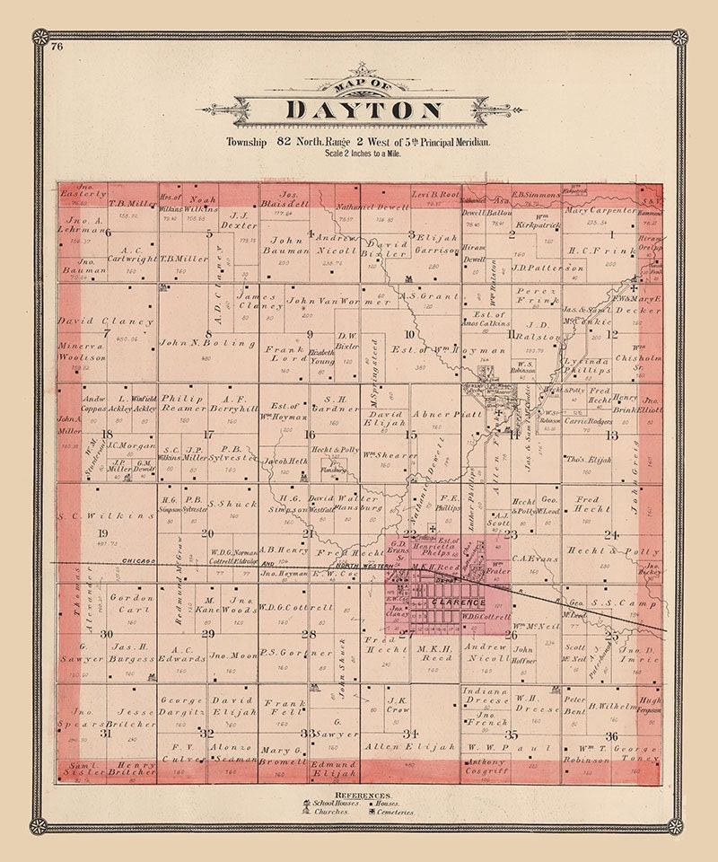 1885 Map of Dayton Township Cedar County Iowa